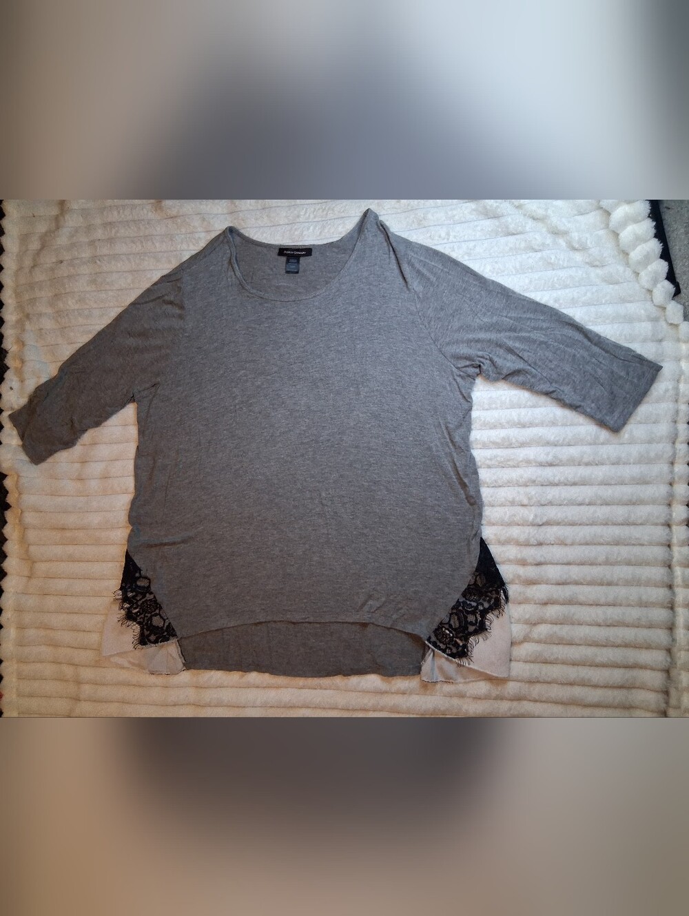 Ashley Stewart Gray Rayon Blend Top with Black Lace Detail - Size 22/24
